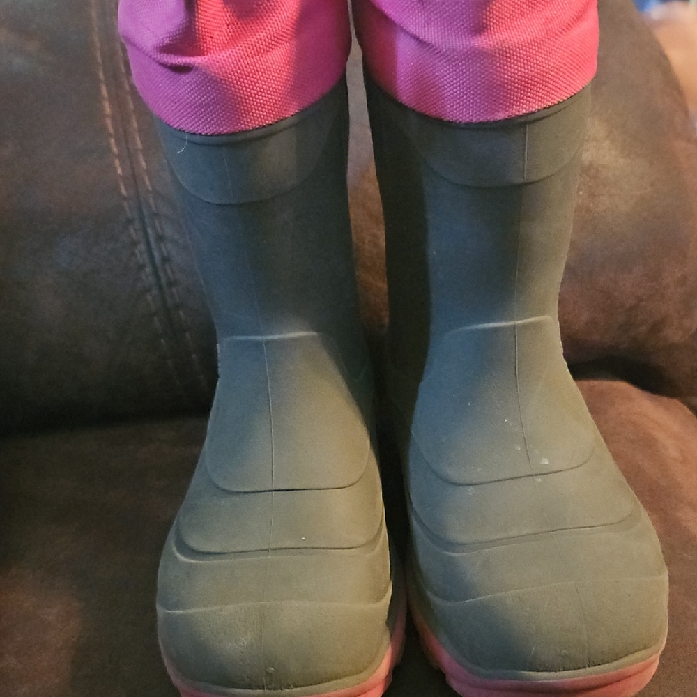 Gray and Pink Rain Boots